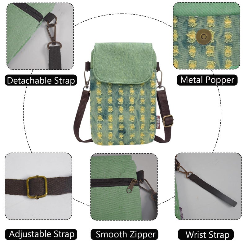 WITERY Small Canvas Crossbody Bags for Women Cute Cloth Purse Cellphone Crossbody Purse with Adjustable Shoulder Strap Mini Travel Shoulder Bag Phone Pouch Wristlet Wallet for Teen Girls - Image 5